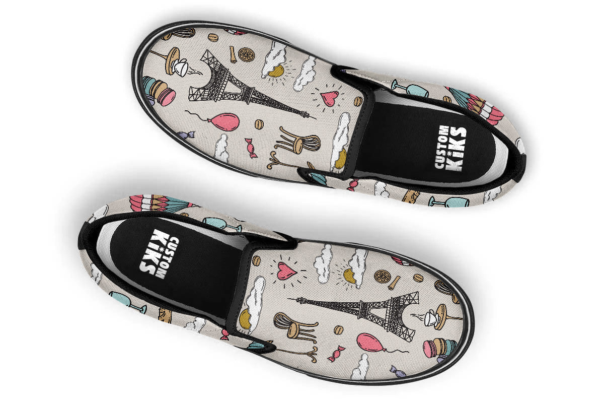 Paris Sneakers: Paris Icons Pattern Slip On Sneakers