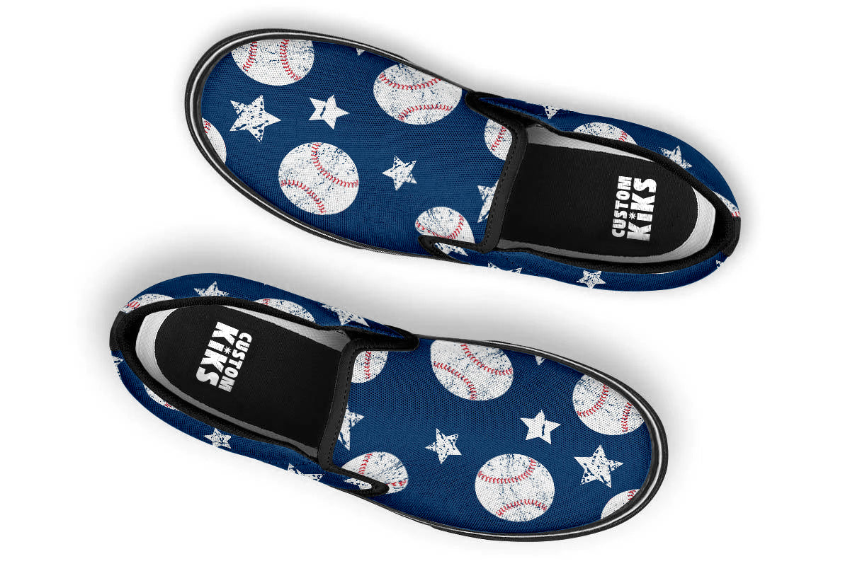 Baseball Sneakers: Baseball Pattern Slip On Sneakers