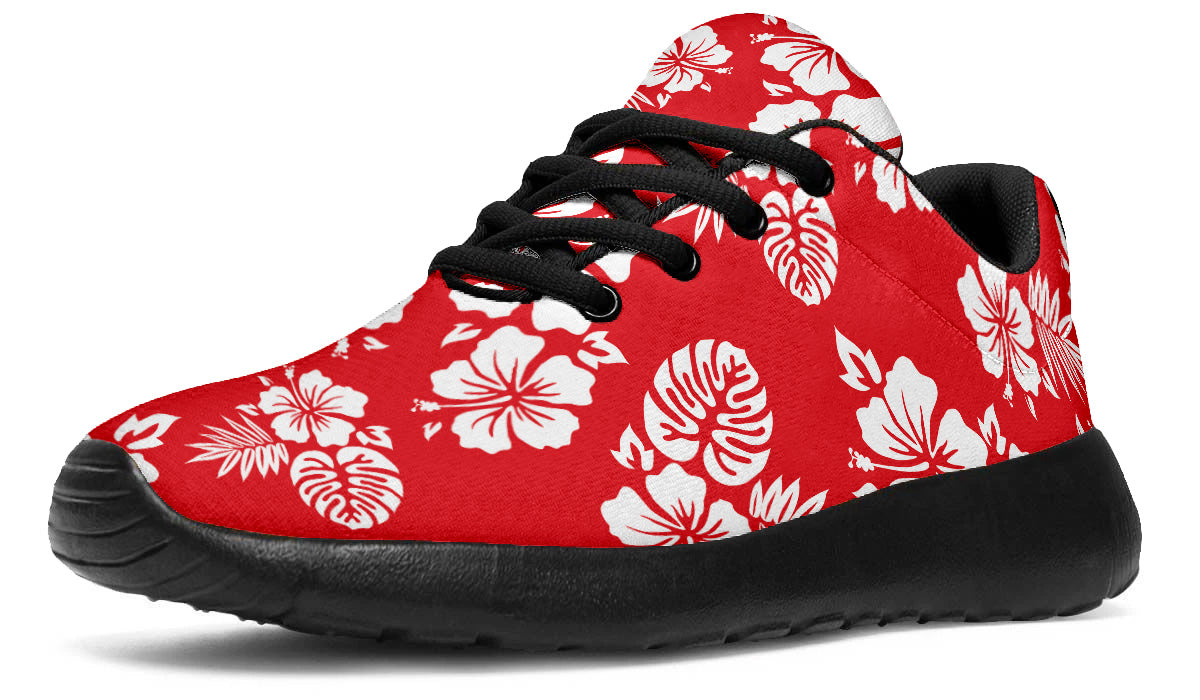Hawaiian Sneakers: Red Floral Pattern Sport Shoes