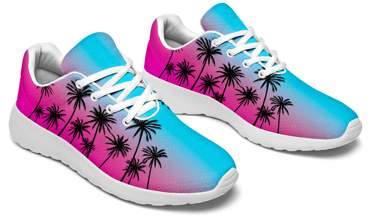 Palm Trees Sunset Sneakers: Tropical Pattern Sport Shoes