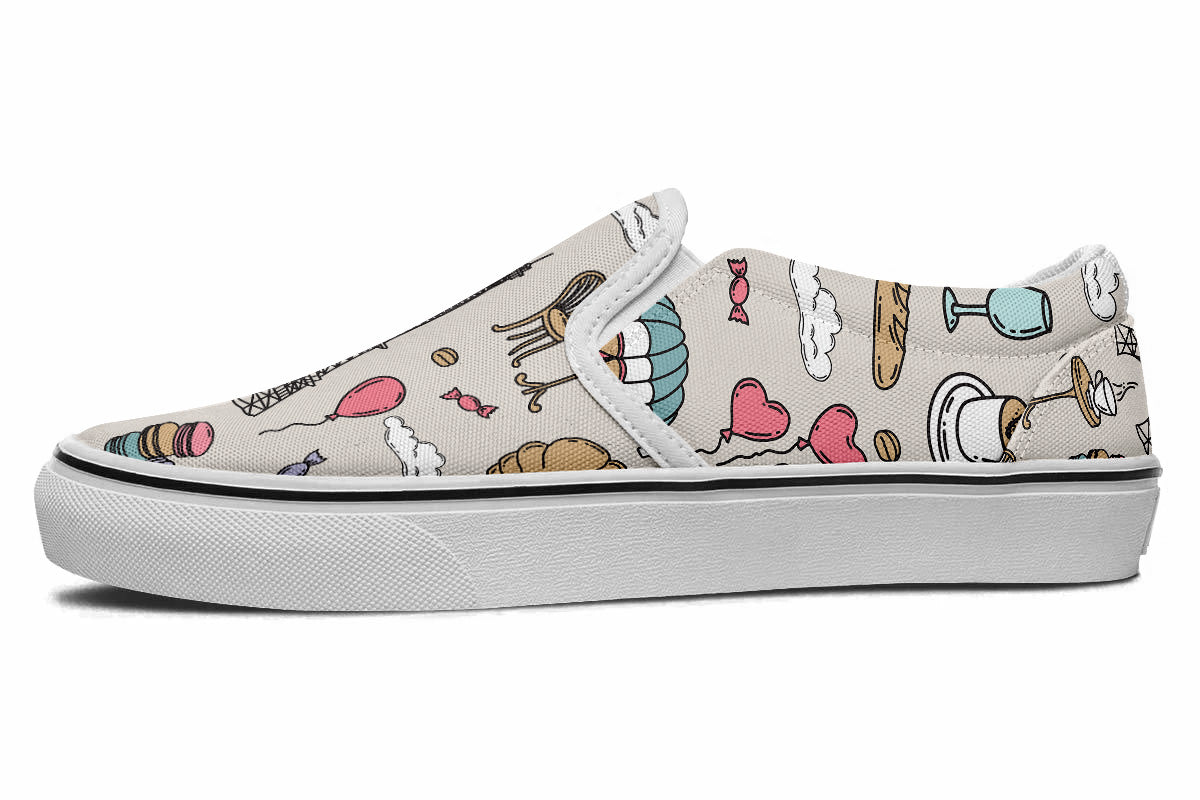 Paris Sneakers: Paris Icons Pattern Slip On Sneakers