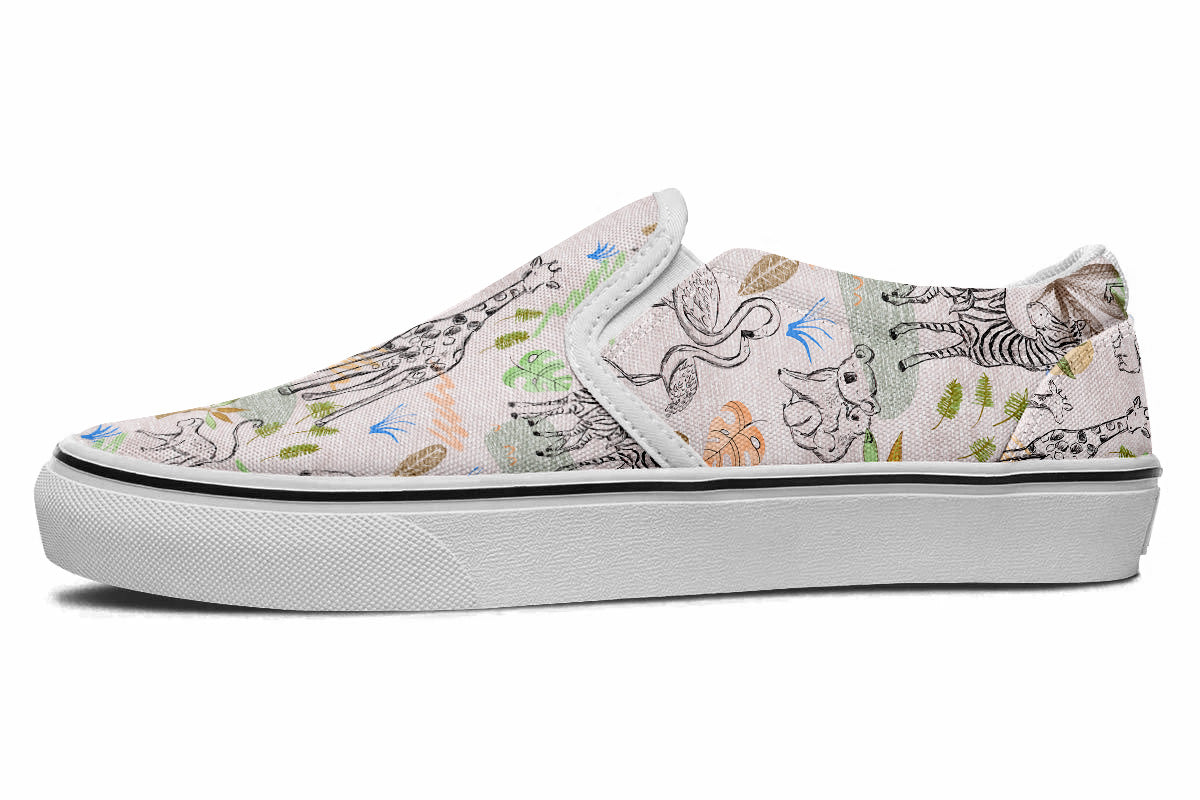 Safari Sneakers: Animal Doodle Slip-On Sneakers