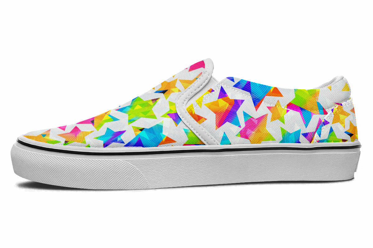 Stars Sneakers: Start Pattern Slip On Sneakers