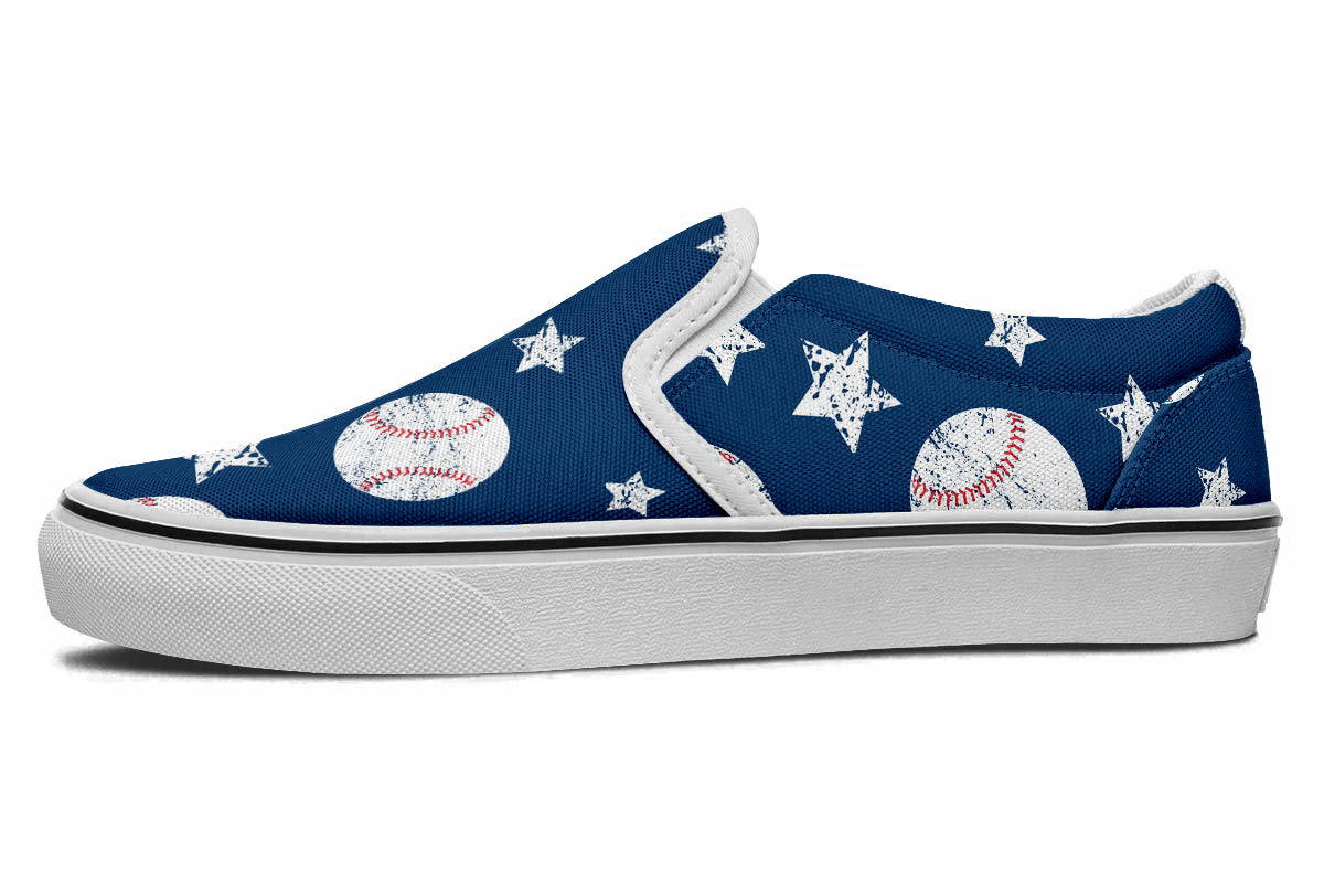 Baseball Sneakers: Baseball Pattern Slip On Sneakers