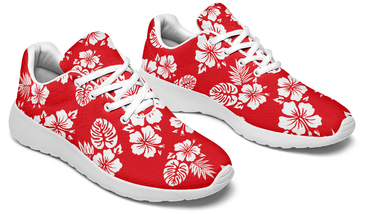 Hawaiian Sneakers: Red Floral Pattern Sport Shoes