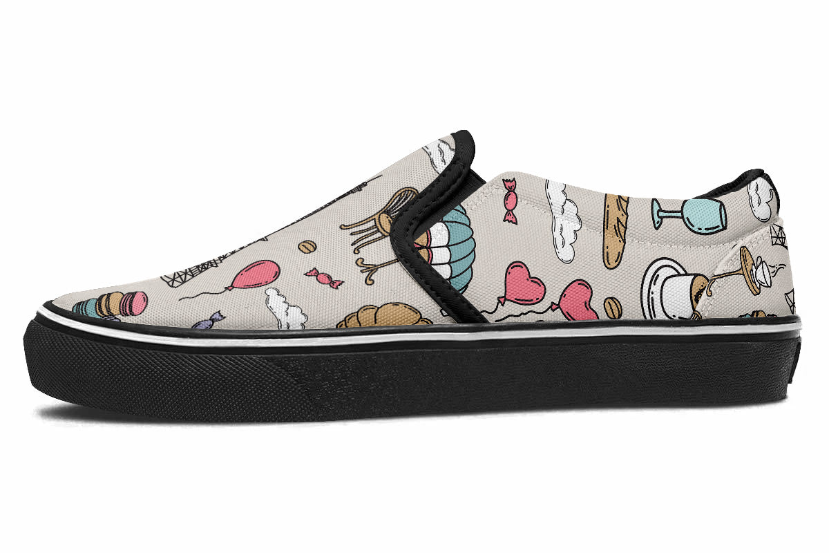 Paris Sneakers: Paris Icons Pattern Slip On Sneakers