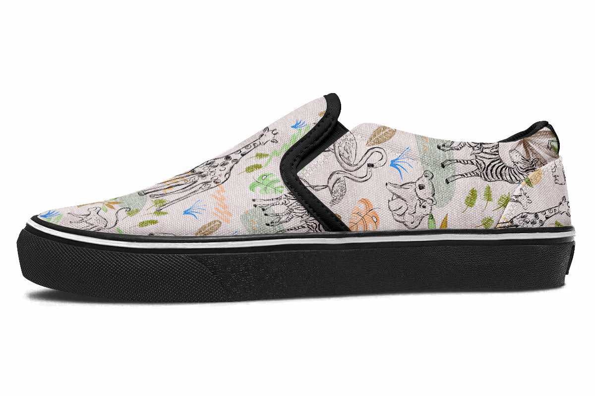 Safari Sneakers: Animal Doodle Slip-On Sneakers