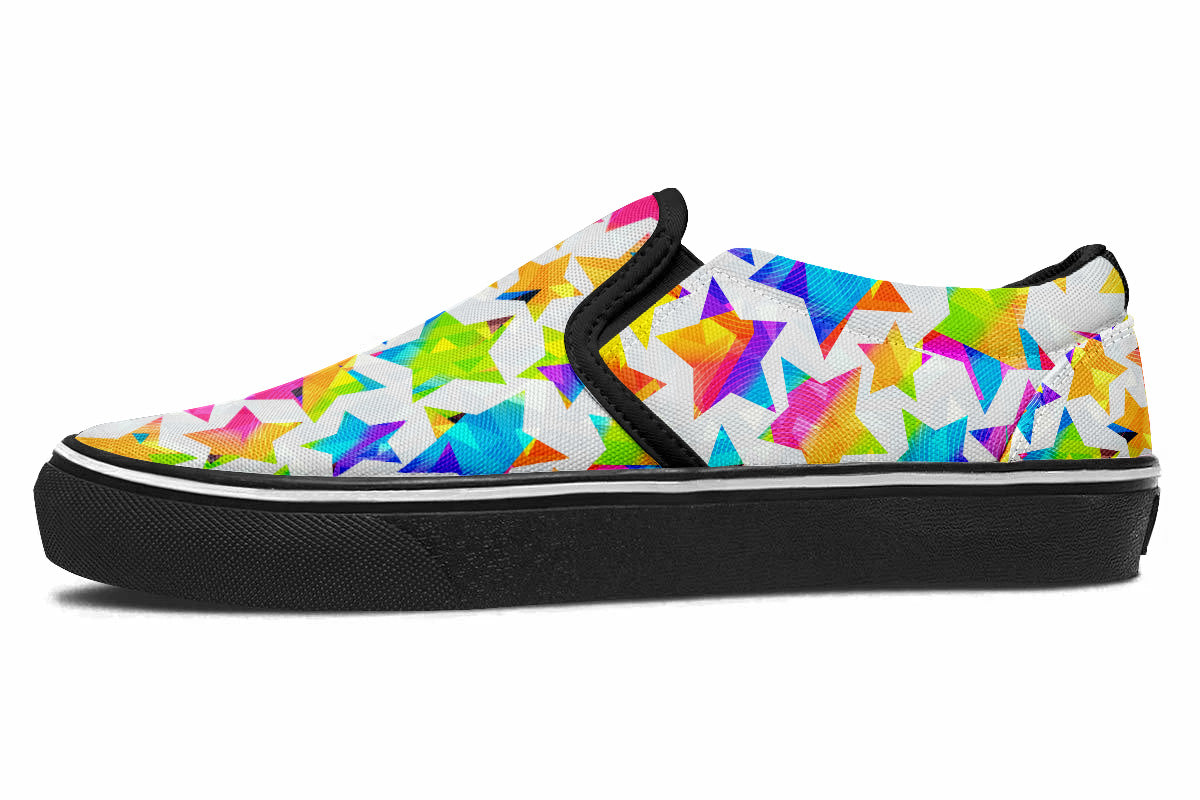 Stars Sneakers: Start Pattern Slip On Sneakers