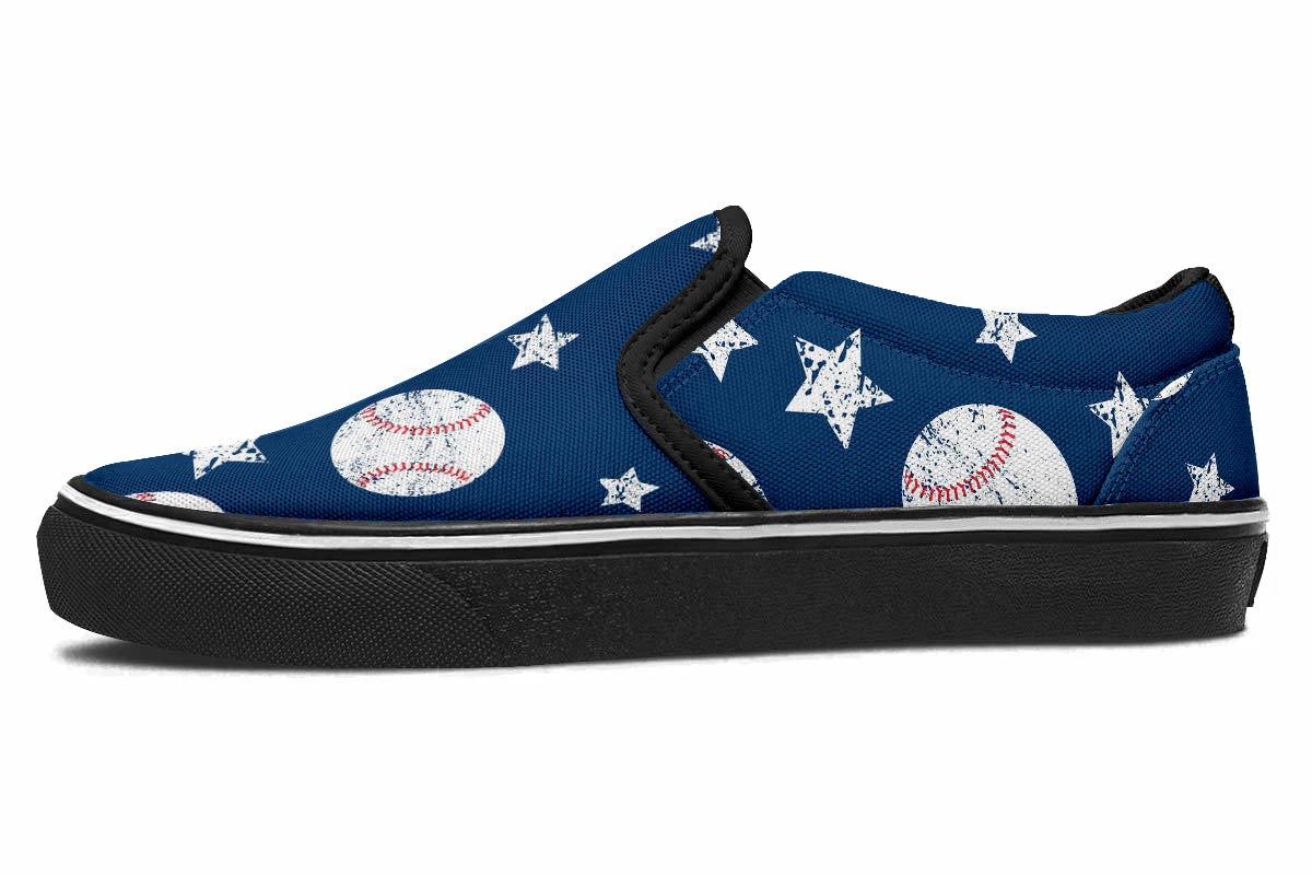 Baseball Sneakers: Baseball Pattern Slip On Sneakers