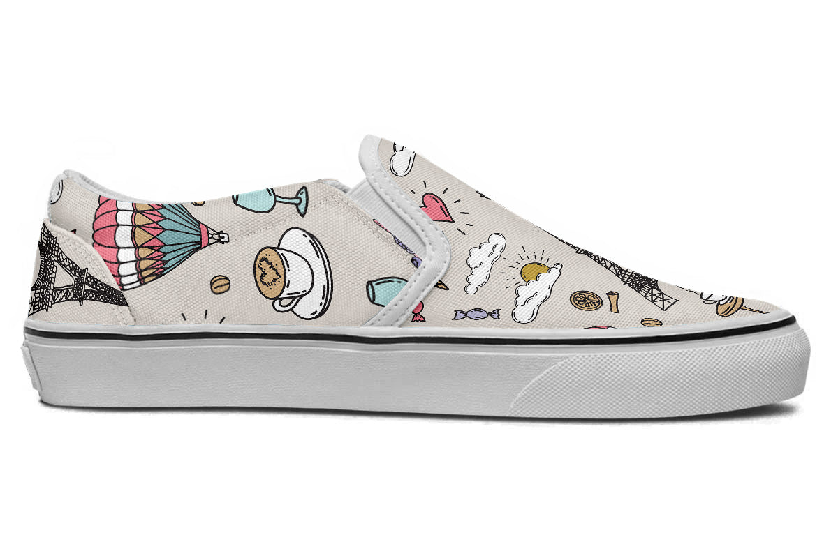 Paris Sneakers: Paris Icons Pattern Slip On Sneakers