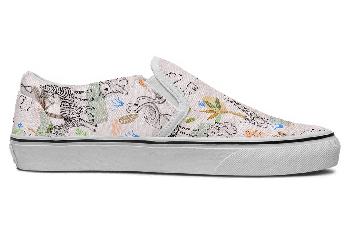 Safari Sneakers: Animal Doodle Slip-On Sneakers