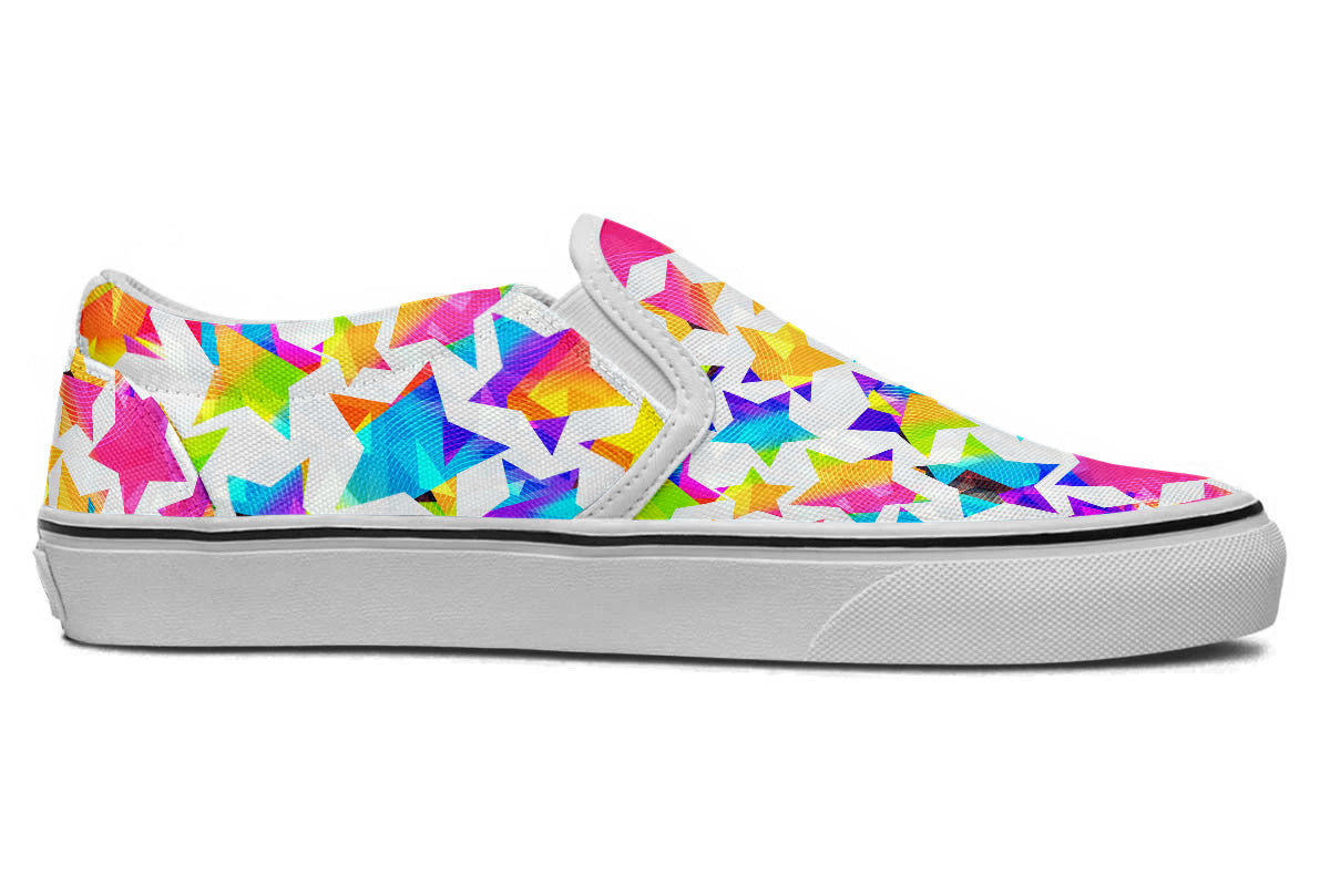 Stars Sneakers: Start Pattern Slip On Sneakers