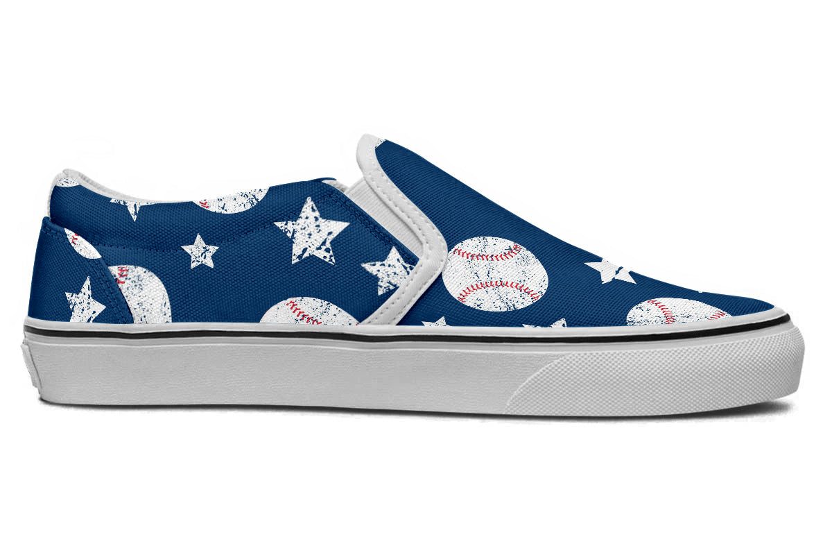 Baseball Sneakers: Baseball Pattern Slip On Sneakers