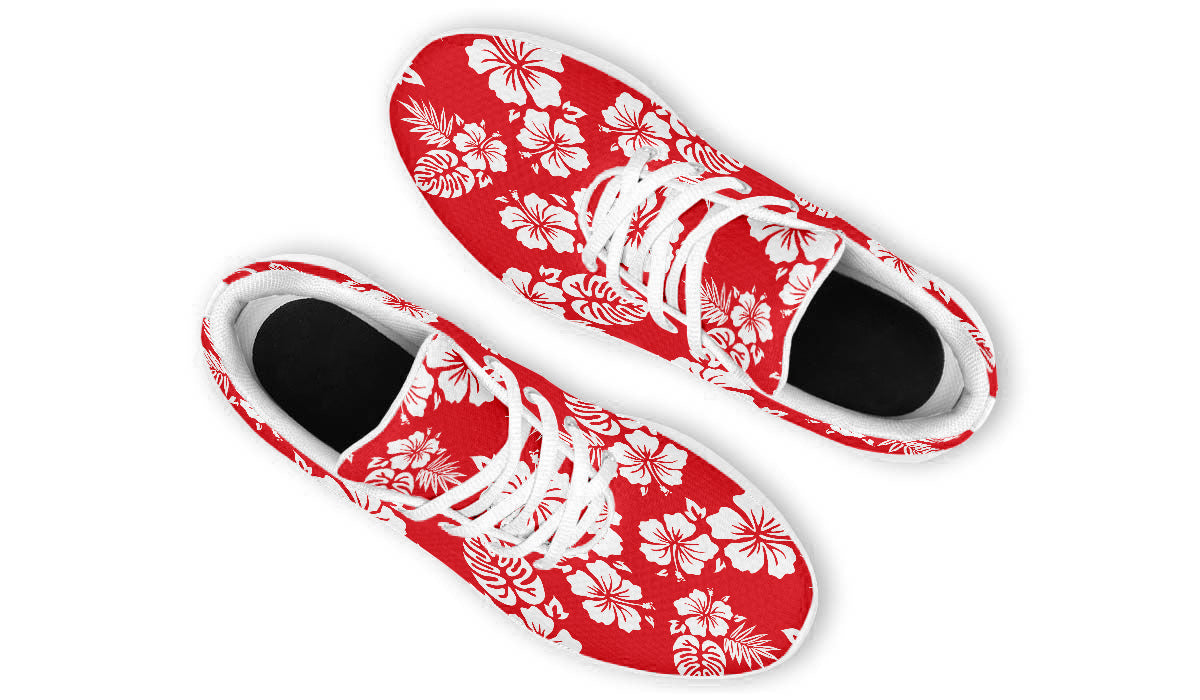 Hawaiian Sneakers: Red Floral Pattern Sport Shoes
