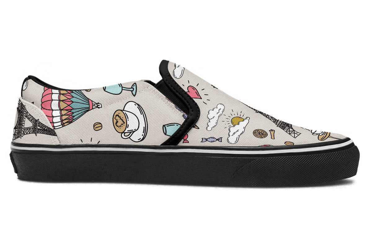 Paris Sneakers: Paris Icons Pattern Slip On Sneakers