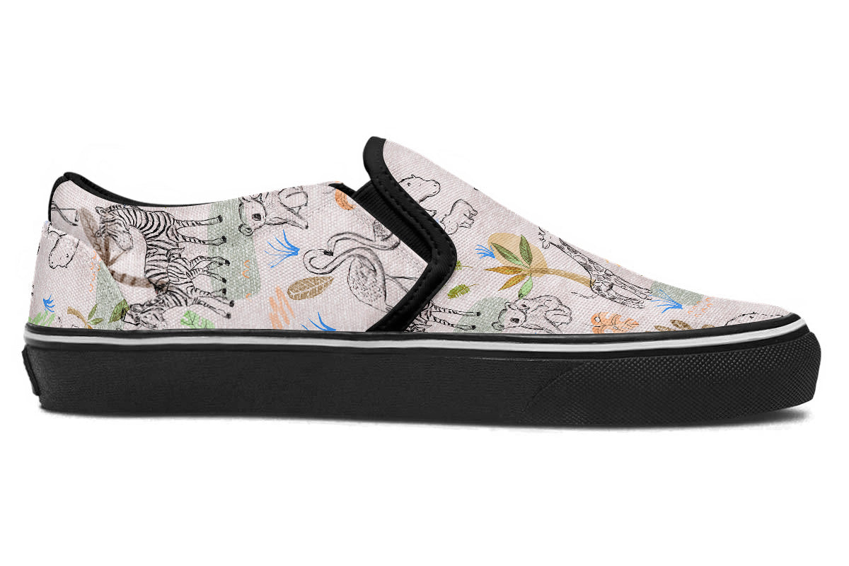 Safari Sneakers: Animal Doodle Slip-On Sneakers