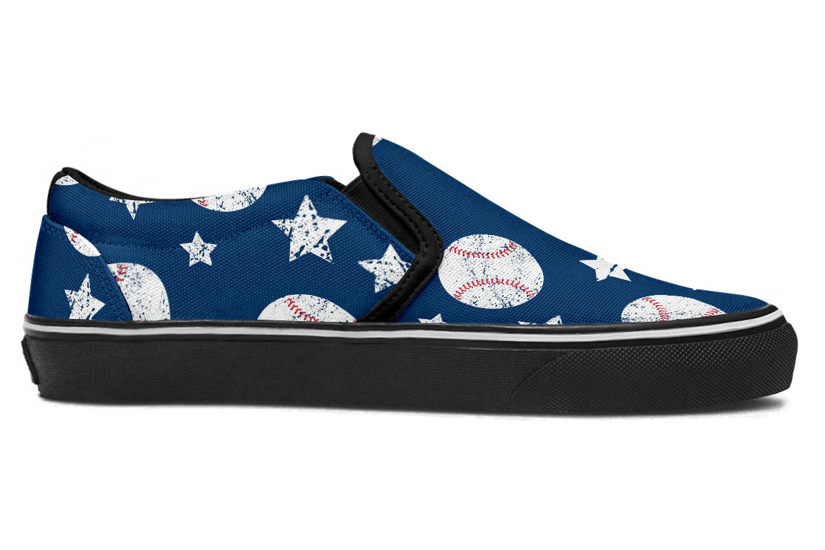 Baseball Sneakers: Baseball Pattern Slip On Sneakers