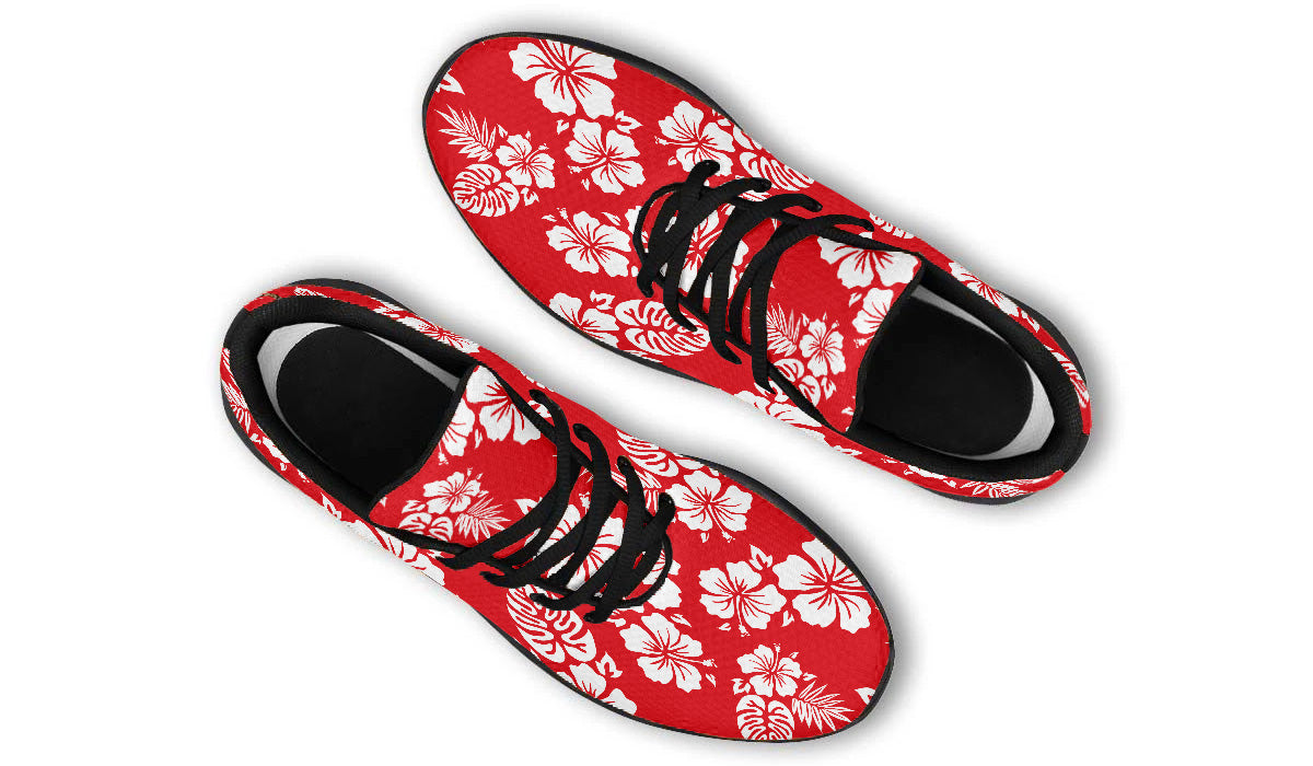 Hawaiian Sneakers: Red Floral Pattern Sport Shoes