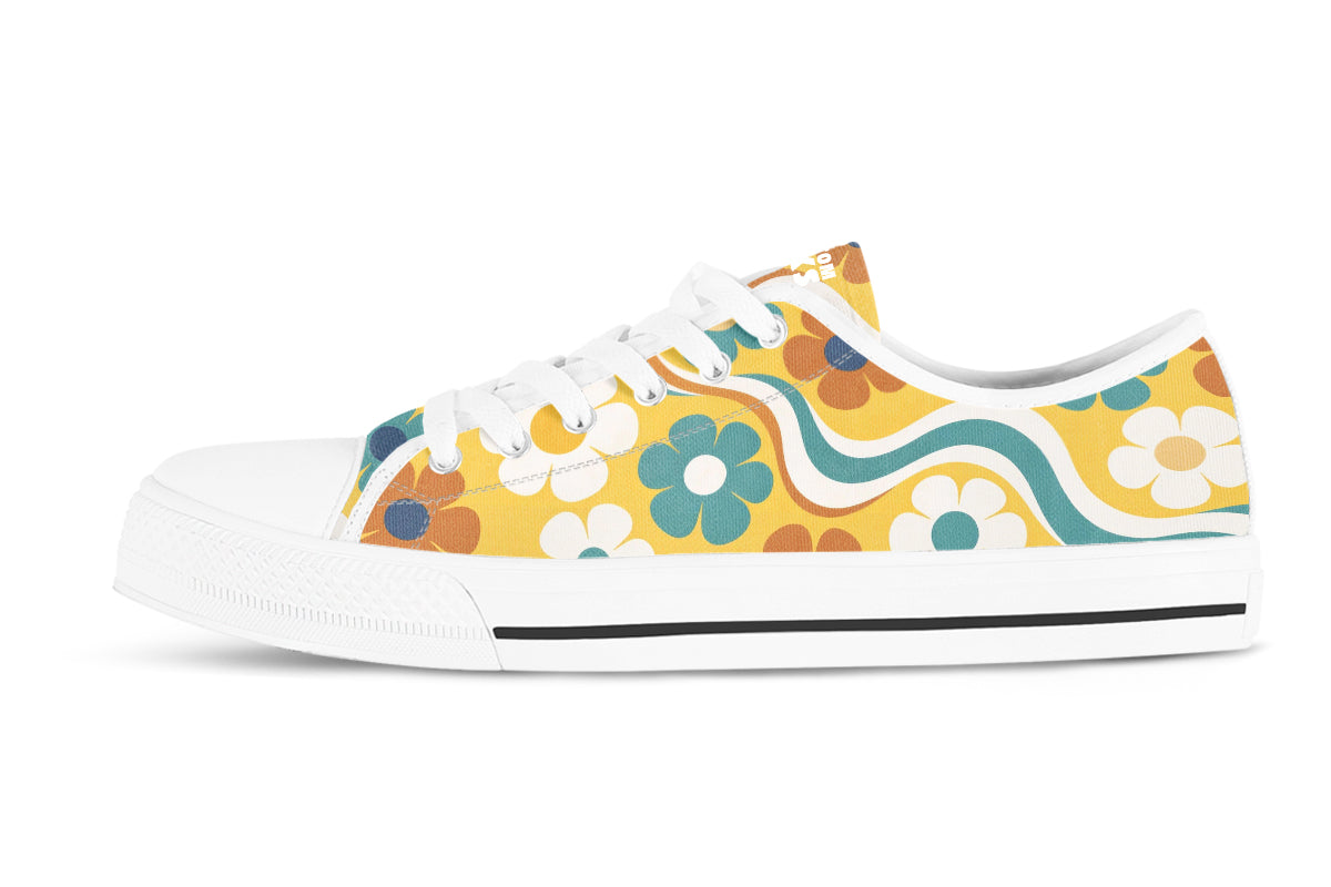 Floral Sneakers: Yellow Saffron Flower Pattern Low Top Sneakers