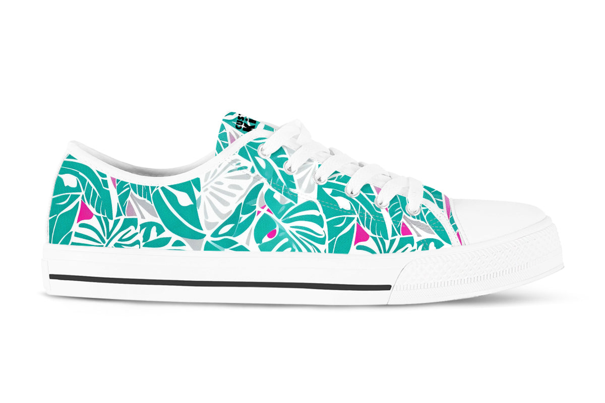 Monstera Sneakers: Teal Monstera Leaf Pattern Low Top Sneakers