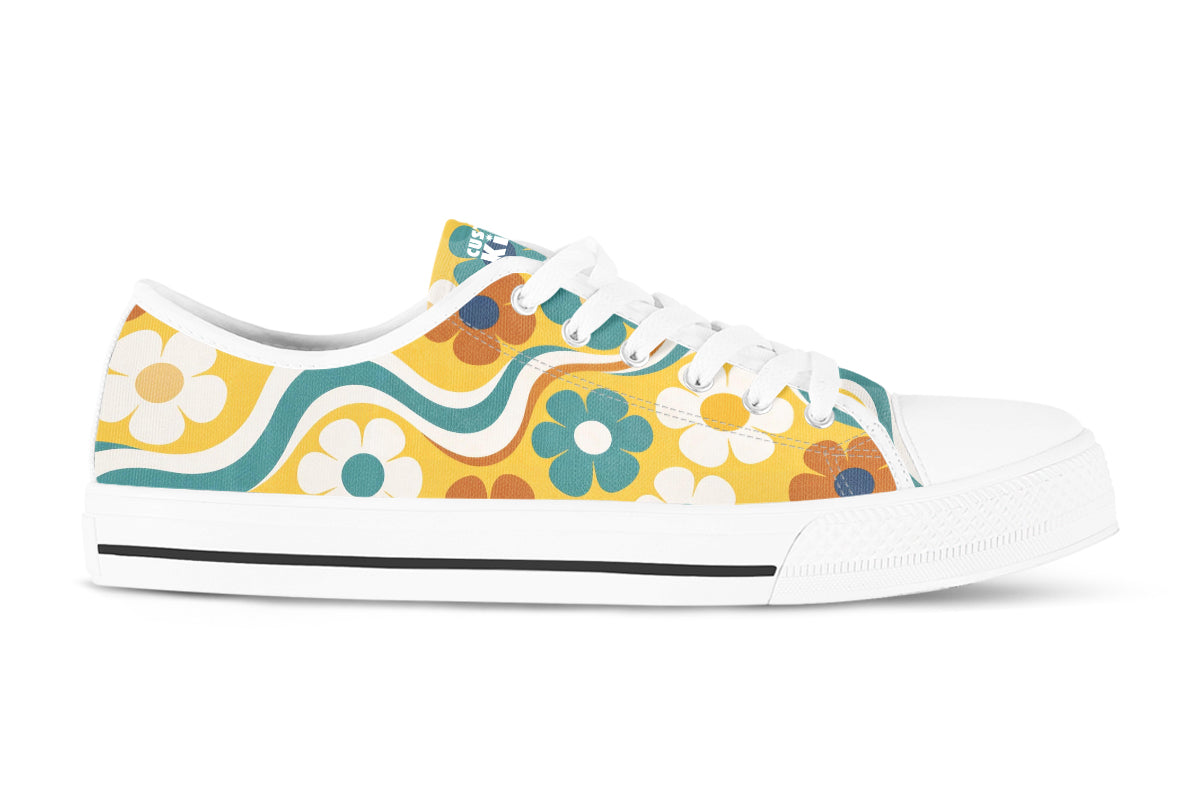 Floral Sneakers: Yellow Saffron Flower Pattern Low Top Sneakers