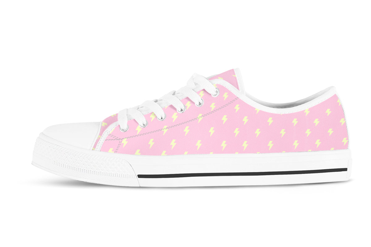 Lightning Bolt Sneakers: Yellow Pattern Low Top Sneakers