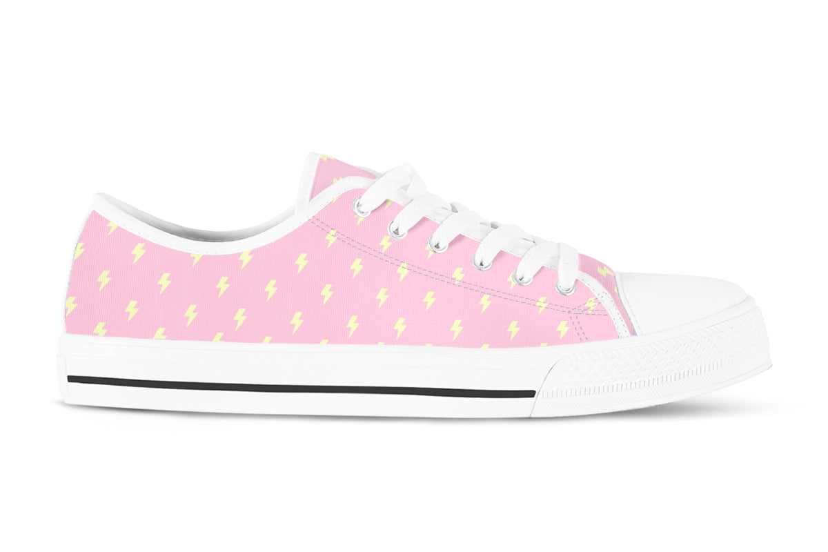 Lightning Bolt Sneakers: Yellow Pattern Low Top Sneakers