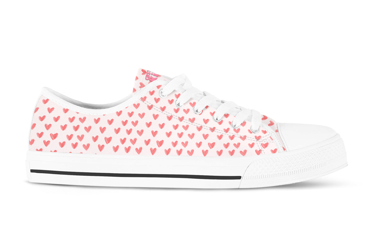 Heart Pattern Sneakers: Red Hearts Pattern Low Top Sneakers