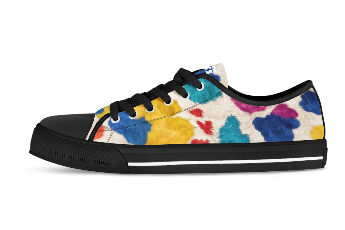Cow Print Sneakers: Multicolor Cow Print Pattern Low Top Sneakers