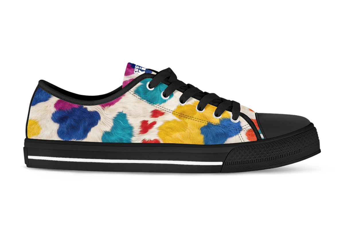 Cow Print Sneakers: Multicolor Cow Print Pattern Low Top Sneakers