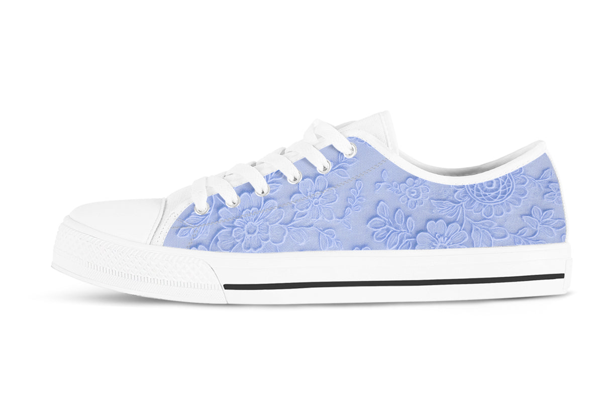 Lace Sneakers: Baby Blue Lace Pattern Low Top Sneakers