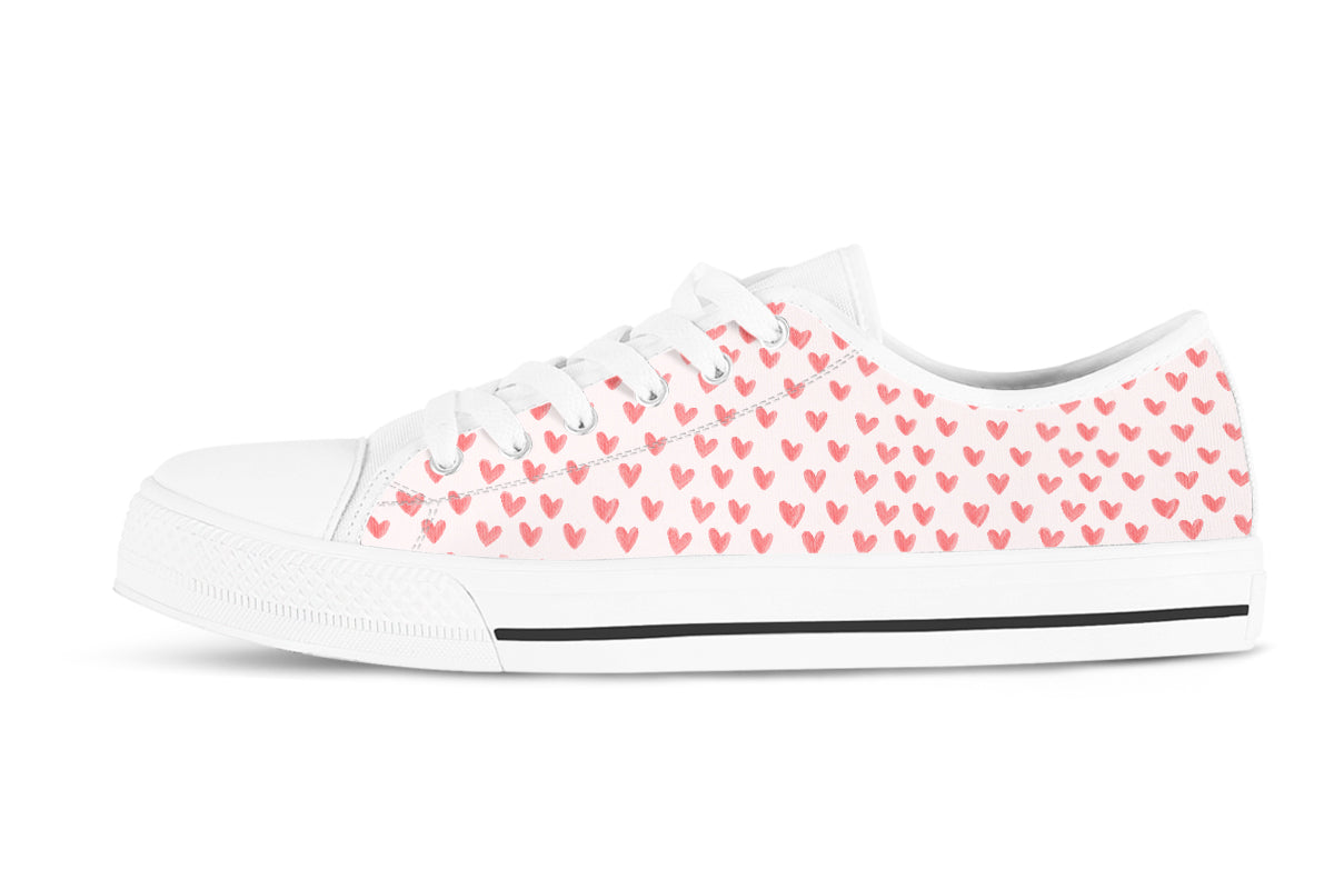 Heart Pattern Sneakers: Red Hearts Pattern Low Top Sneakers