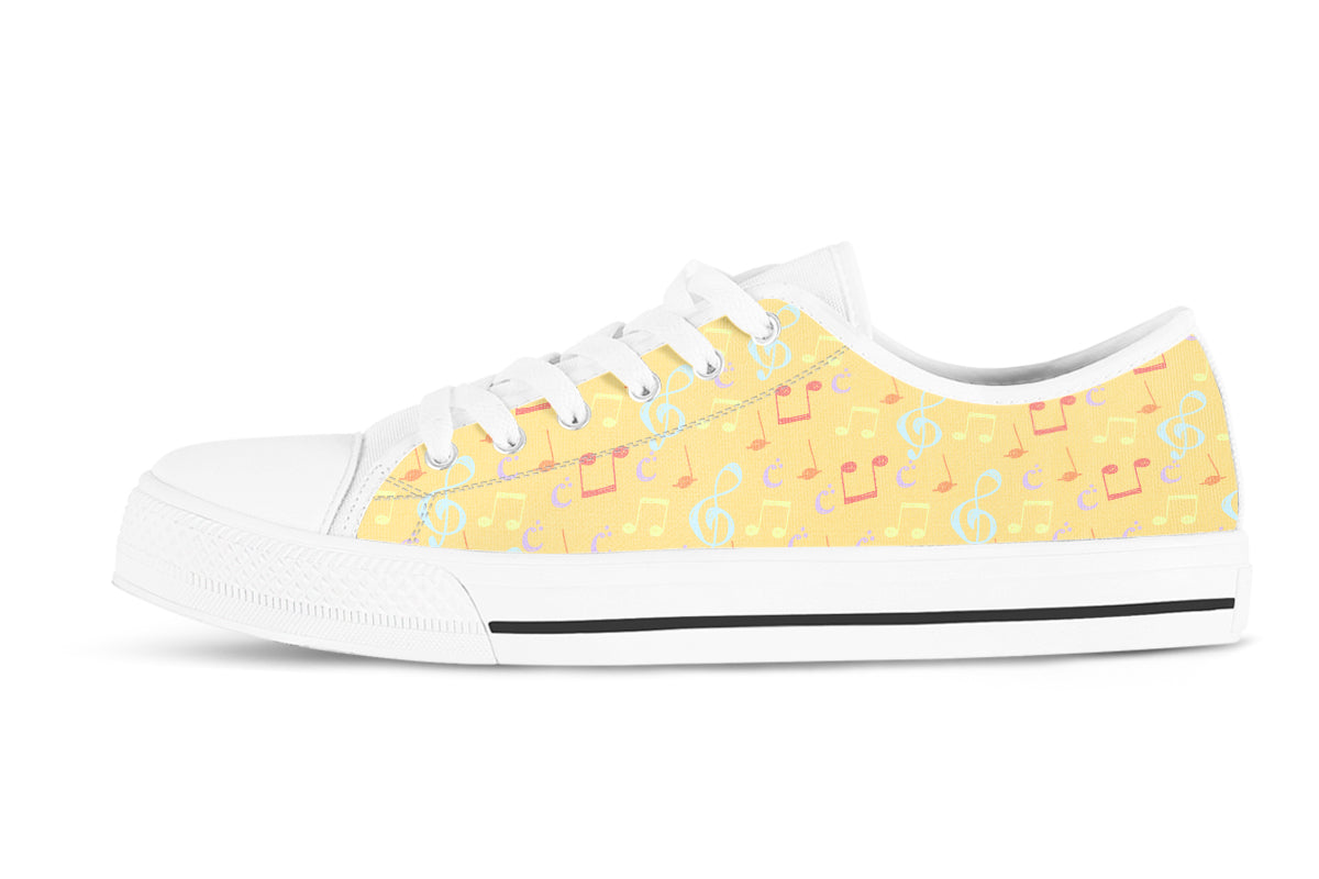 Music Notes Sneakers: Yellow Music Pattern Low Top Sneakers