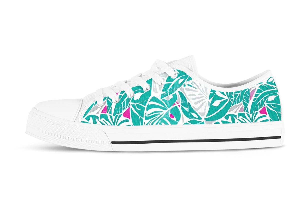 Monstera Sneakers: Teal Monstera Leaf Pattern Low Top Sneakers