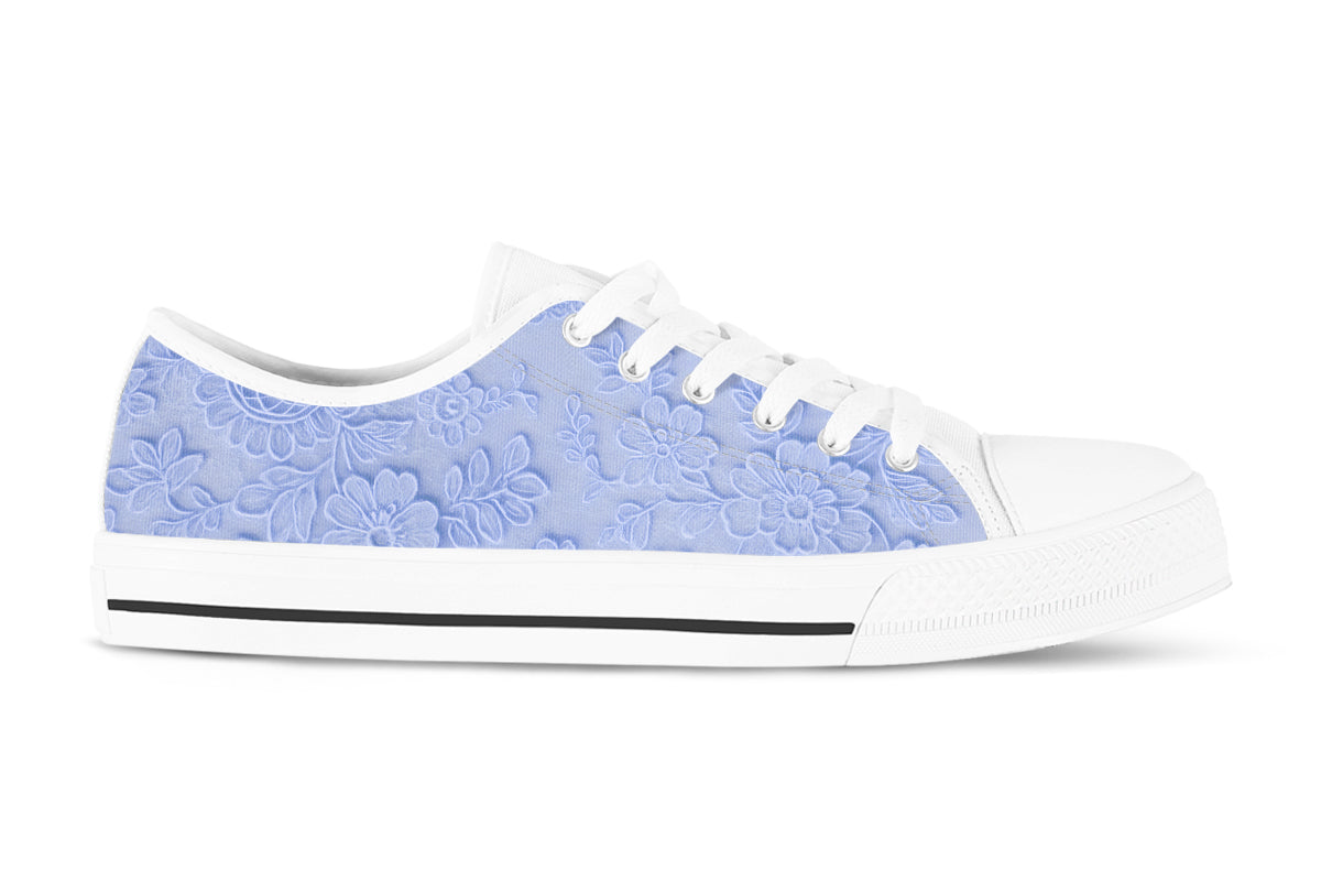 Lace Sneakers: Baby Blue Lace Pattern Low Top Sneakers