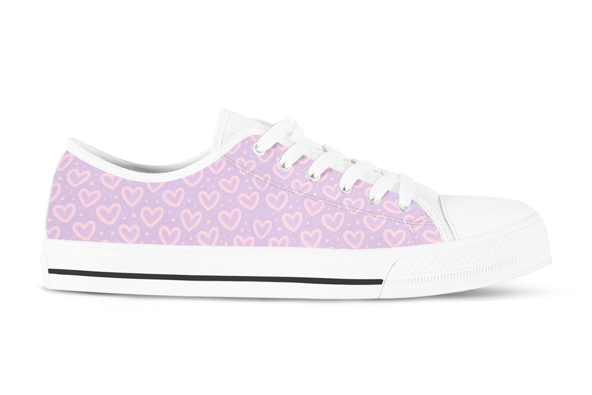 Heart Pattern Sneakers: Pink Hearts Pattern Low Top Sneakers