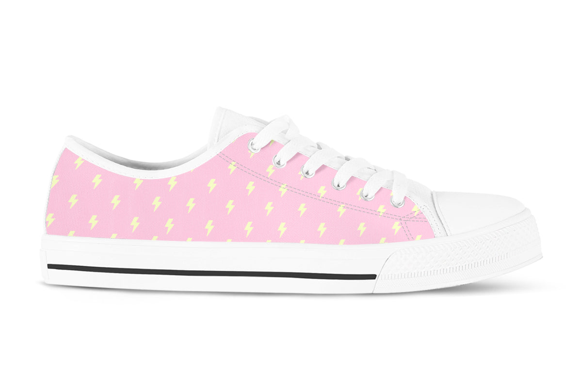 Lightning Bolt Sneakers: Yellow Pattern Low Top Sneakers