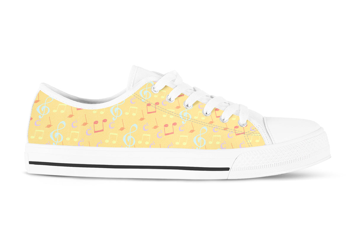 Music Notes Sneakers: Yellow Music Pattern Low Top Sneakers