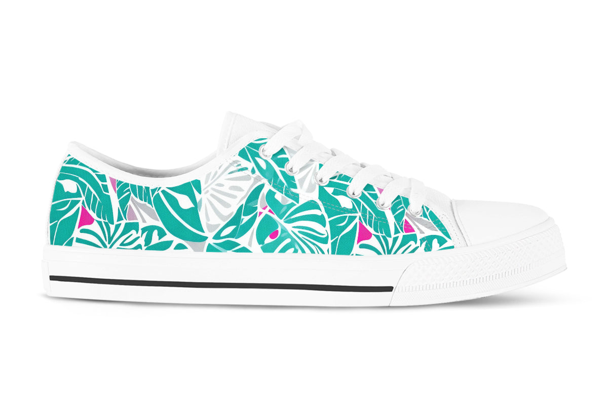 Monstera Sneakers: Teal Monstera Leaf Pattern Low Top Sneakers