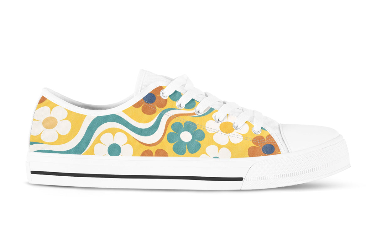 Floral Sneakers: Yellow Saffron Flower Pattern Low Top Sneakers