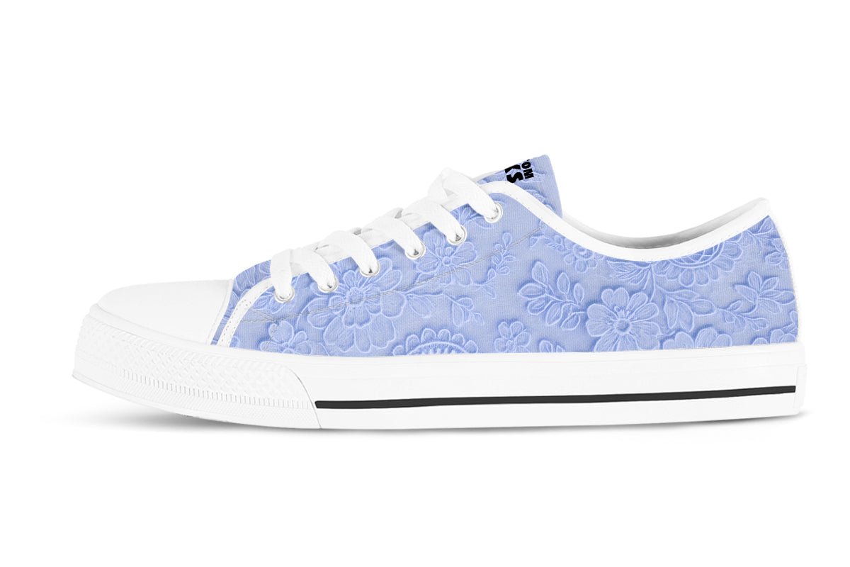 Lace Sneakers: Baby Blue Lace Pattern Low Top Sneakers