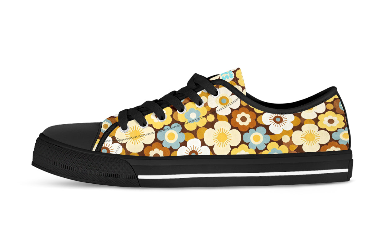 Floral Sneakers: Butter Saffron Flower Pattern Low Top Sneakers