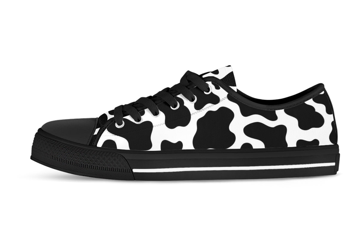 Cow Print Sneakers: Black & White Animal Pattern Low Top Sneakers
