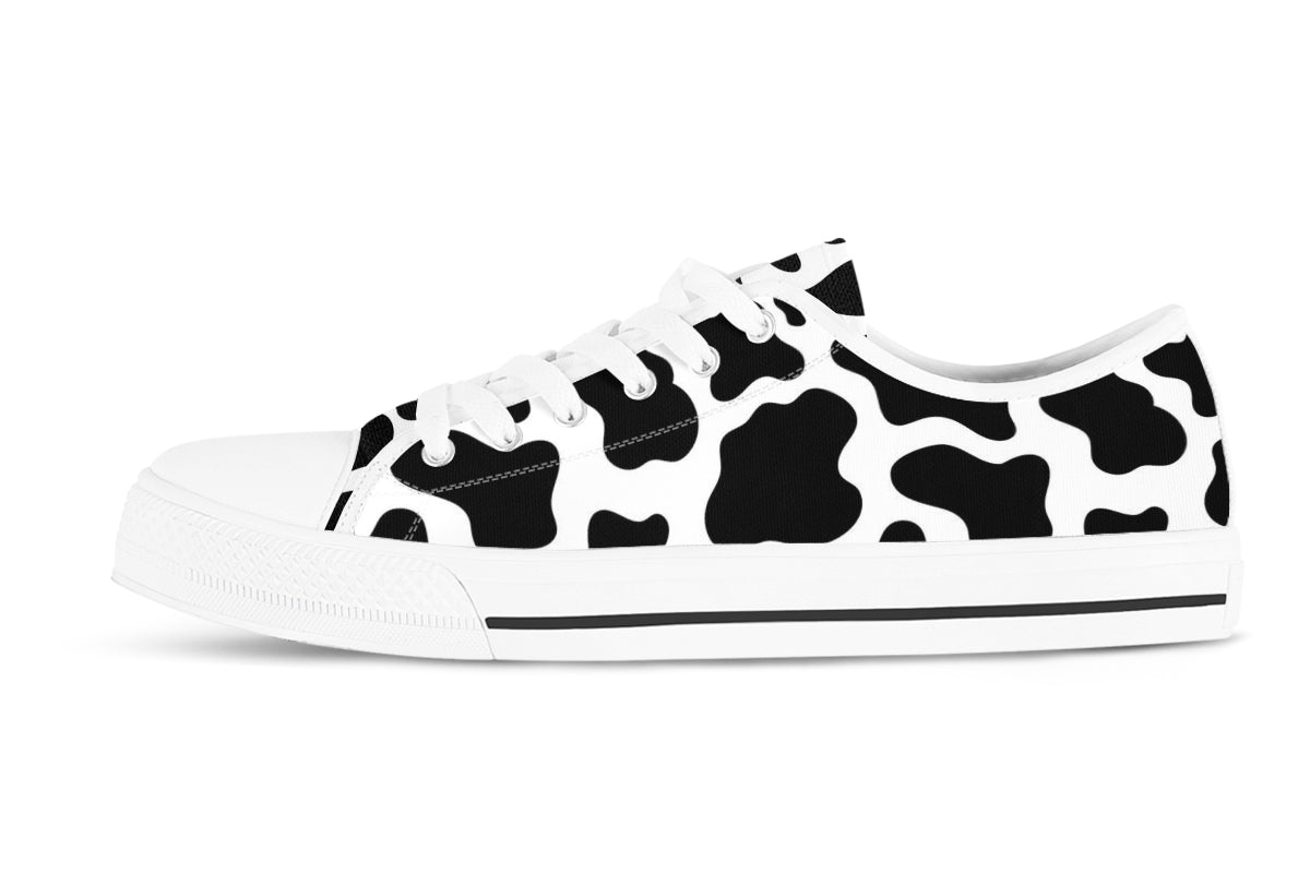 Cow Print Sneakers: Black & White Animal Pattern Low Top Sneakers