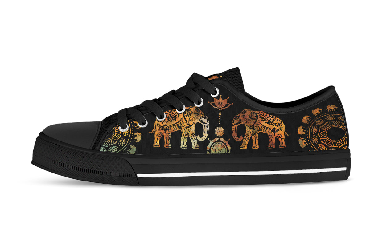 Elephant Sneakers: Ethnic Elephant Pattern Low Top Sneakers