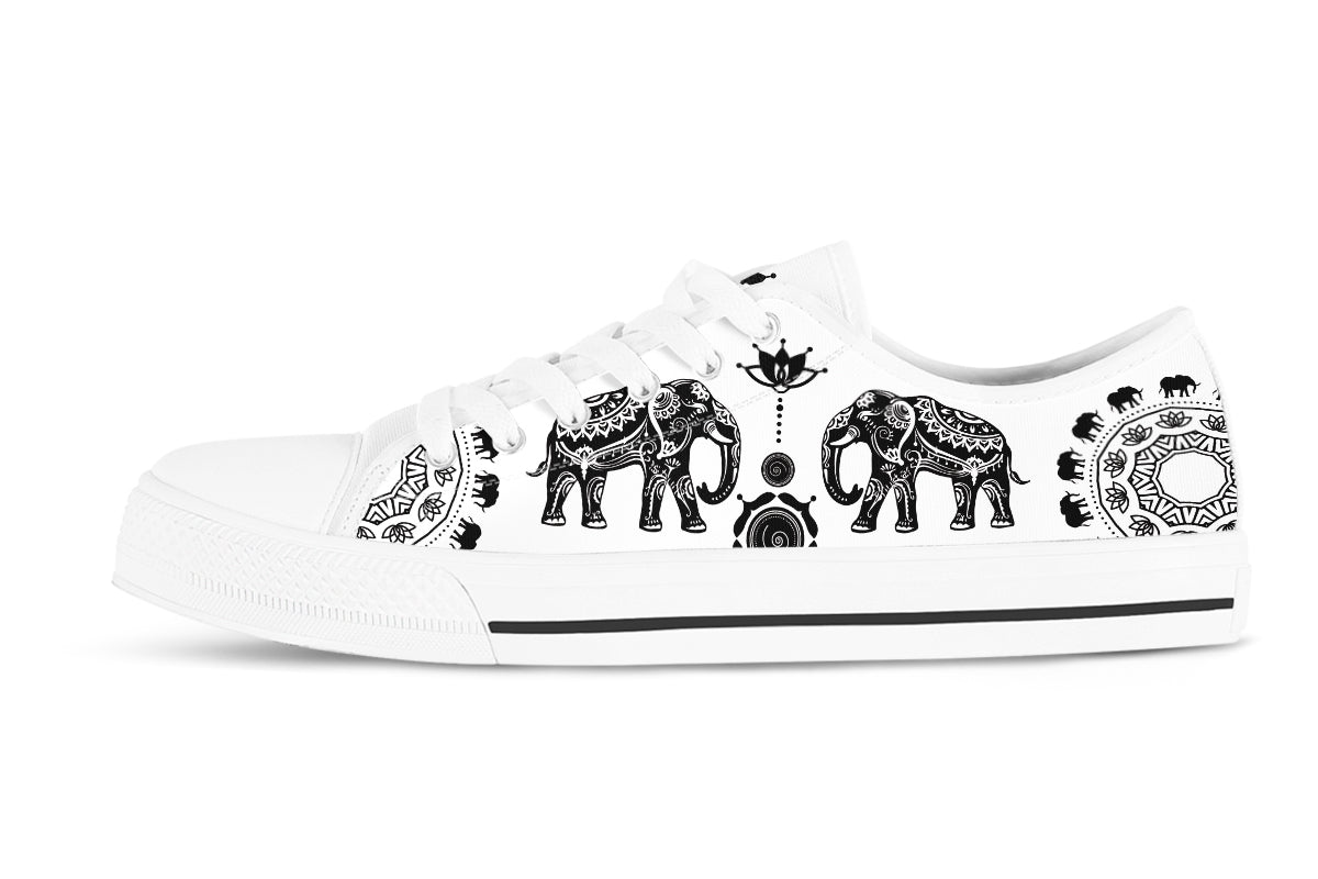 Elephant Sneakers: Ethnic Elephant Pattern Low Top Sneakers