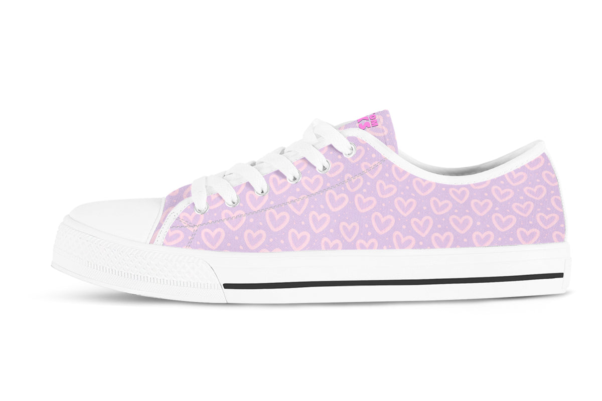 Heart Pattern Sneakers: Pink Hearts Pattern Low Top Sneakers