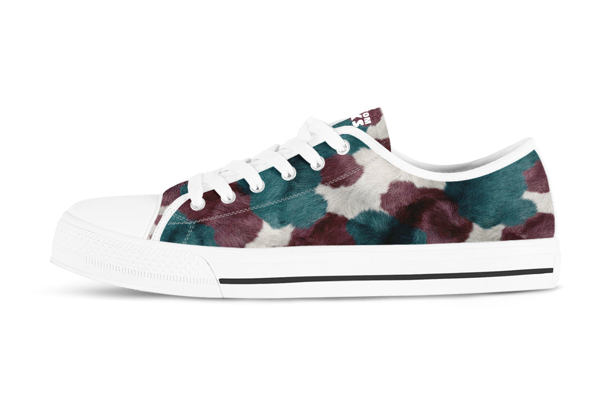 Cow Print Sneakers: Teal Cow Print Low Top Sneakers
