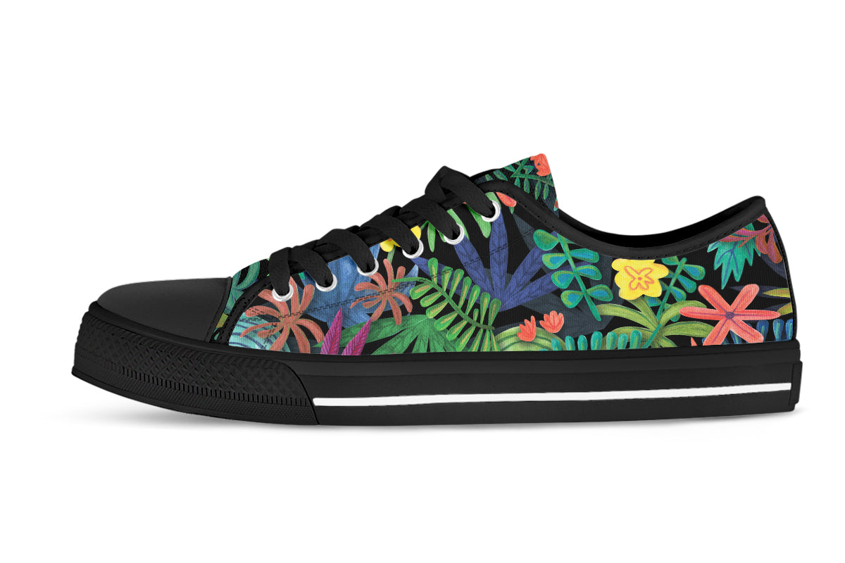 Foliage Sneakers: Tropical Foliage Pattern Low Top Sneakers