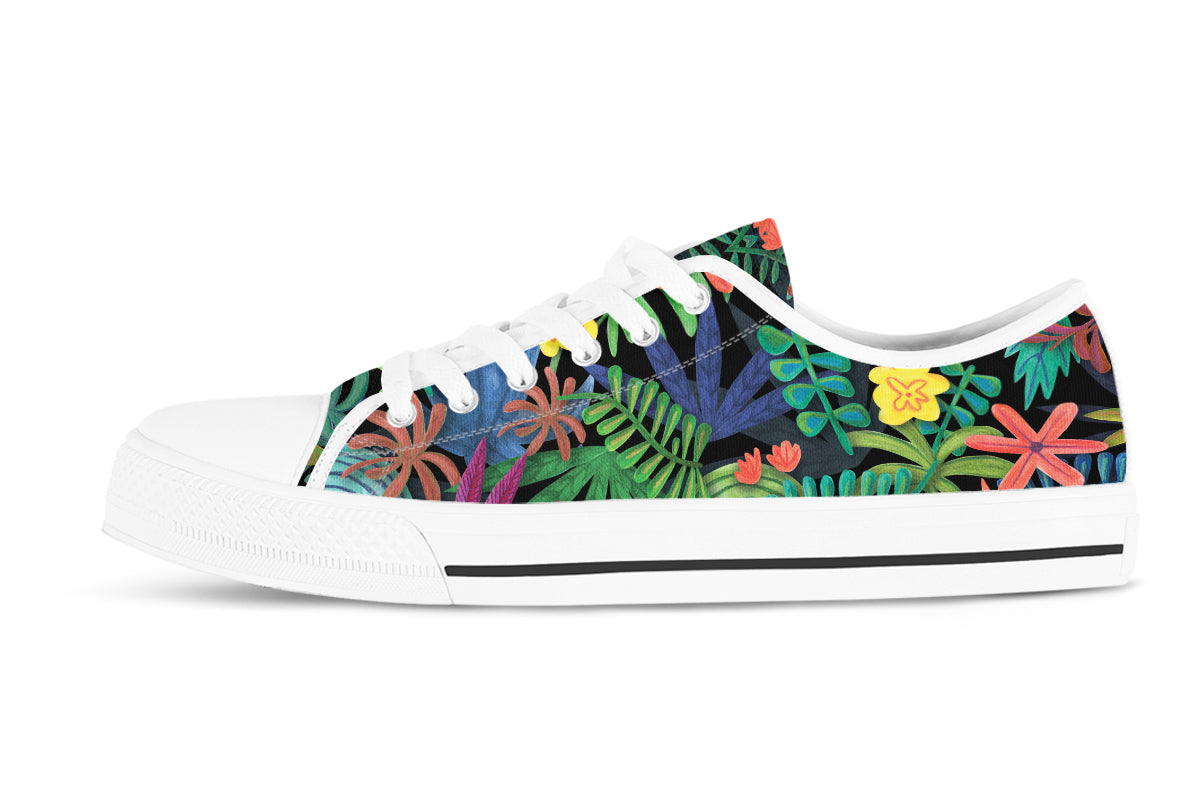 Foliage Sneakers: Tropical Foliage Pattern Low Top Sneakers